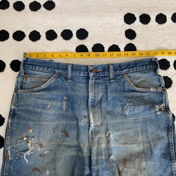 Vintage Distressed Paint Splattered Jorts Marks Work Warehouse Jean Shorts - Picture 8 of 11